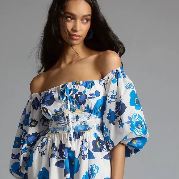 Anthropologie Plenty by Tracy Reese Off-The-Shoulder Puff-Sleeve Smocked Dress - Picture 7 of 15